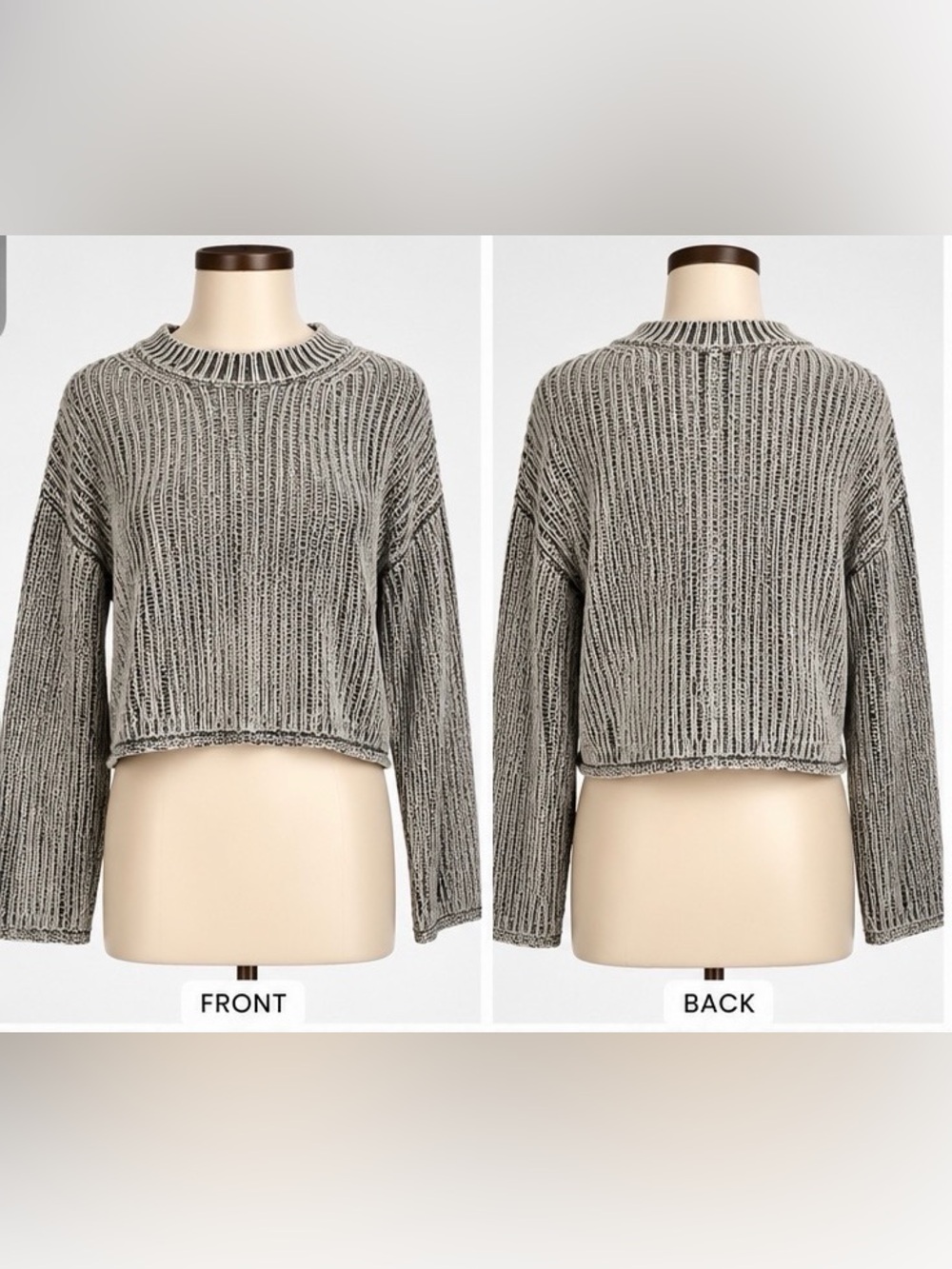 H&M Divided Women’s XS Gray Marled Cropped Knit Sweater Wide Sleeve